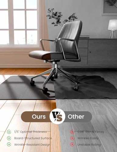 Office Chair Mat for Hardwood Floor, 47\"x35\" Felt Heavy Duty Protector for Tile & Carpet, 1/5\" Thick Chair Mat for Computer Desk, Anti-Slip Office Desk Mat (Dark Gray) - Thumbnail 5