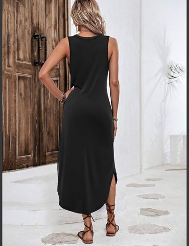 Image of Zeagoo Women Floral Summer Casual Beach Printed Tank Dress with Pockets Pleated Front Long Dress