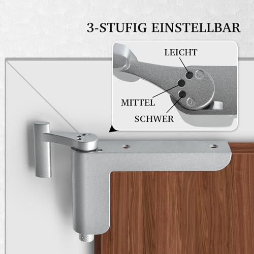 Türschließer ohne Bohren, MARIE Türschließer Automatischer für leichte Innentüren, Minitürschließer für DIN links/rechts schließende Zimmertüren, Ganzmetallische, Längere & leisere Lebensdauer, Silber