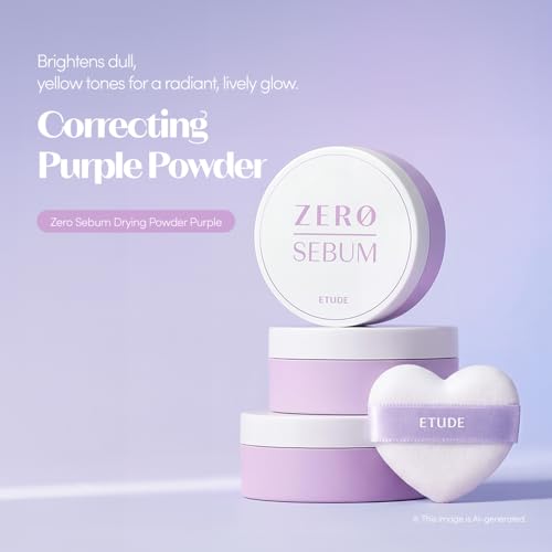 Image of ETUDE Zero Sebum Loose Powder Purple, Lavender Tone Correcting Finely Milled Powder for Yellow Undertones, Lightweight Shine Control, Soft Matte Blur, 4g