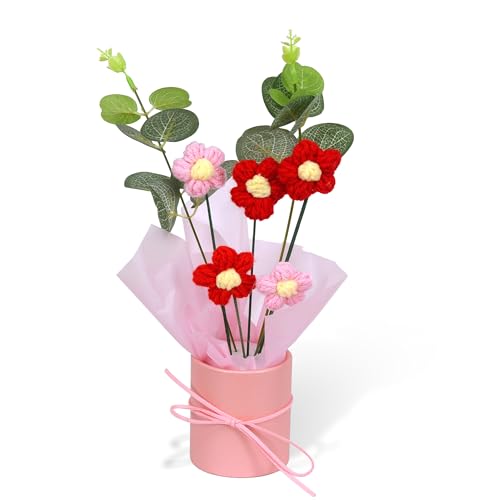 Image of Cortina 1pcs Artificial Crochet Flower Bouquet /Artificial Flowers Bunch /Crochet Flowers Bouquet /Crochet Flowers /Flowers Bouquet Gift for Girls Home Decor,Gifting,etc. (Red)