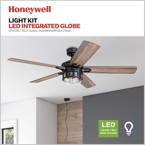 Image of Honeywell Bonterra 52 Inch Ceiling Fan with LED Light and Remote Control, 5 Blades, Modern Fan for Rooms Over 400 Sq Ft, Matte Black