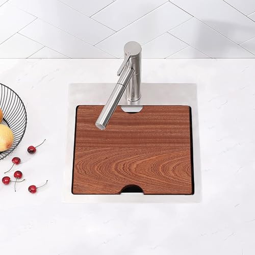 Friho Drop In Bar Sink, 15 x 15 Inch Wet Bar Sink 16 Gauge Stainless Steel 9 Inch Deep Single Bowl Outdoor Rv Sink with Dish Grid and Cutting Board by Friho - Used condition - Image 3