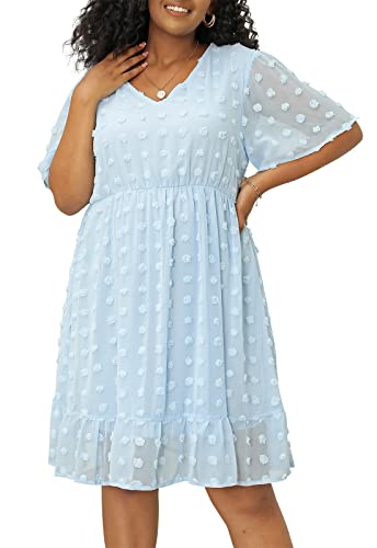 Image of Keluummi Plus Size Wedding Guest Dress for Curvy Women, Boho Floral Empire Waist Midi with Sleeve