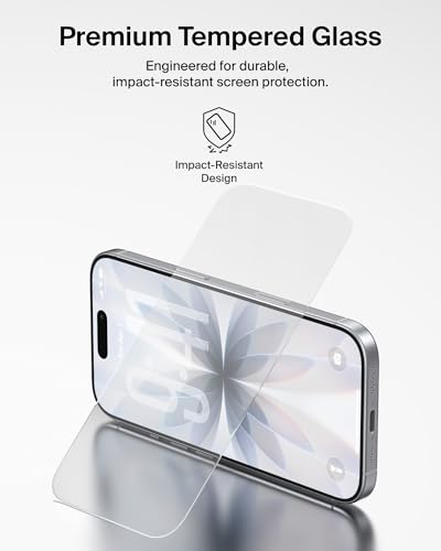 Image of Belkin EZ Align Tempered Glass Screen Protector Guard for iPhone 17 /16 Pro, Scratch-Resistant Impact Protection Included With Easy Align Tray for Bubble Free Application, Recycled Glass