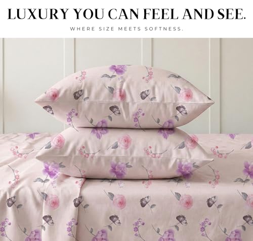 Image of VAS COLLECTIONS 300 TC Cloud Cotton Bedsheet Set Super King Size 108x108 Inch (275x275 cm) | Soft Breathable Double Bed Sheet with 2 Pillow Covers | Luxury Hotel Quality Bed Linen (Garden Orchid)