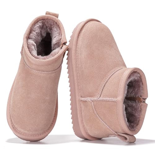 Project Cloud 100% Genuine Leather Girls Boots – Water Resistant & Lightweight Ankle Boots with Memory Foam – Cozy & Fur Non Slip Kids Boots for Girls & Boys, Perfect for Fall(Julia, PINK, 1)