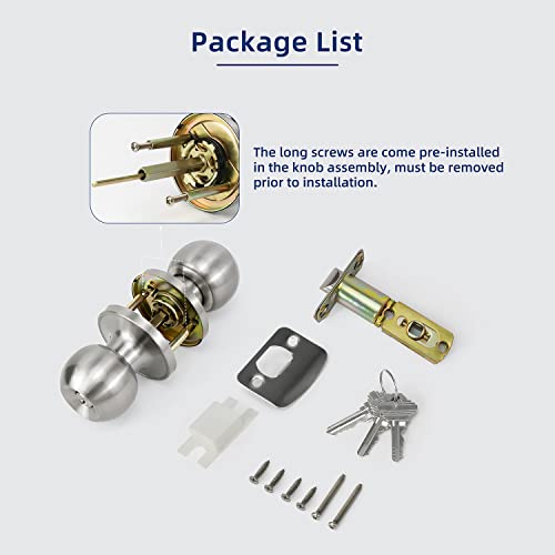 Loqron Ball Door Knob Entry Function Door Knob, Keyed Entry Door Knob With Lock, Round Ball Handle For Front Door Right And Left Side, Satin Nickel,1Pack #TOP6