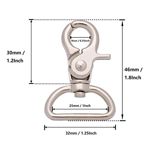 image for Generic Silvery 1 Inch Inside Diameter D-Ring Lobster Clasp Claw Swive