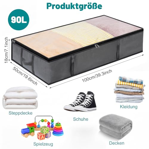 6 Stück 90L Unterbett Aufbewahrungsbox mit Deckel, Unterbett Aufbewahrung – Ansicht 2