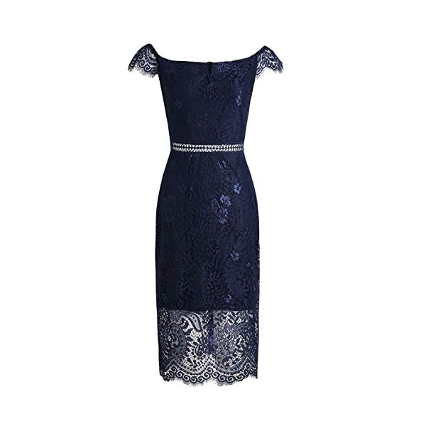 Women's Elegant Fixed V-Neck Classic Floral Lace Bodycon Cocktail Lace Dress (931B-1-3 Navy, L)