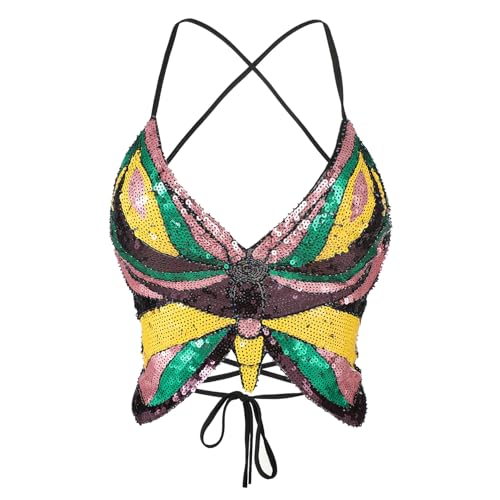 TCNGKIJIUK Haut Court Papillon à Paillettes pour Femme Haut de