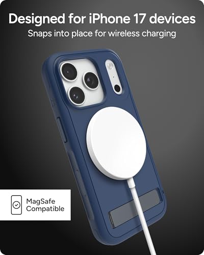 Image of ZAGG Sedona Snap Case with Kickstand for iPhone 17 Pro - Navy Blue, Drop Protection (13ft /4m), Multi-Layer Protection, with Camera Button, MagSafe Phone Case with Impact-Absorbing Bumpers
