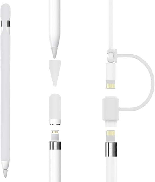 Case for Apple Pencil 1st Silicone Protective Cover Sleeve Anti-slip Added Cable Adapter Tether,Compatible with Apple Pencil 1st GenWhite
