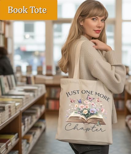 Image of Book Lovers Gifts Tote Bag for Bookish Readers, Aesthetic Book Tote Bag for Librarian, Medium Size with Inner Pocket