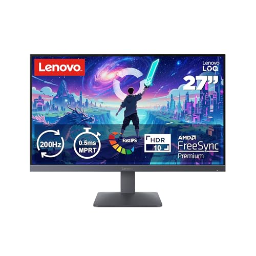 Lenovo Legion LOQ 27-10 Gaming Monitor, 27" FHD, Flat IPS, 200Hz, 0.5ms MPRT, AMD FreeSync Premium, HDR10, Tilt Stand, 2X HDMI 2.1 and DP 1.4, Raven Black