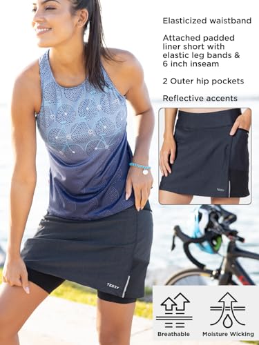 Terry Fixie Skort, saia de ciclismo feminina com forro acolchoado anexado, saia de bicicleta elástic