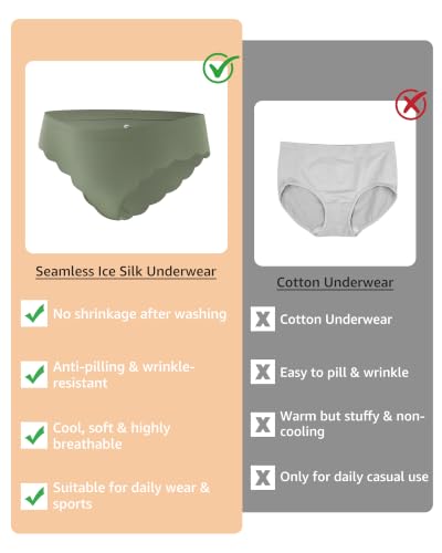 Image of LEVAO Seamless Underwear for Women No Show Ice Silk Bikini Breathable Hipster Wavy Sides Invisibles Panties 7 Pack S-XL