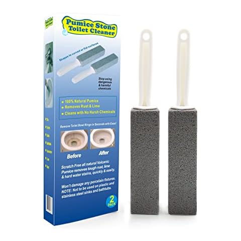 Comfun Pumice Stone Toilet Brush for Cleaning Toilet Bowl with Handle, Pumice Stick for Toilet Cleaning, 2 Pack Cover
