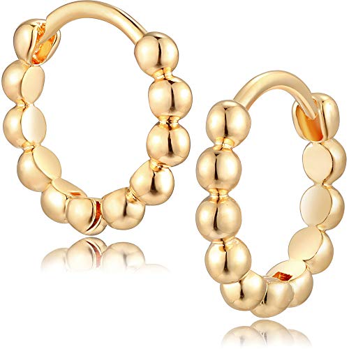 Fettero Women Gold Huggie Hoop Earrings 14K Gold Plated Small Hoop Earrings Beaded Hoop Earrings for Everyday Wear Tiny Boho Beach Slepper Earrings Simple Delicate Hypoallergenic Jewelry