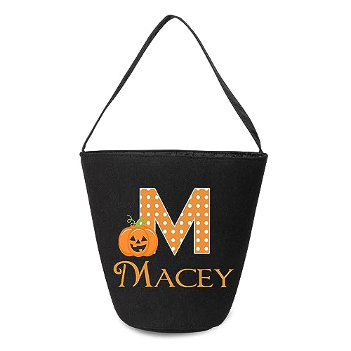EnvoGif Personalized Trick or Treat Bag for Kids, Custom Name Trick or Treat Bags for Boys Girls, Pumpkin Black Cat Ghost Candy Basket Halloween Gifts (Style 2)