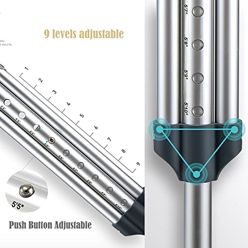 Muletas de aluminio para las axilas (2 unidades), muletas médicas extensibles portátiles, bastones de altura ajustable con botón para niños, jóvenes y adultos (tamaño: mediano (154-175 cm)) Keep it