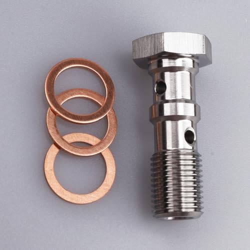 Image of Stainless Steel M10x1.0 Length 30mm Metric Thread Double Banjo Bolts Brake Fitting Adapter with M10 Copper Washers