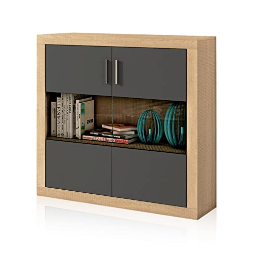 duehome | Salon Modular, Bodeguero con 2 Puertas, Composicion Salon por Piezas, Modelo Nuka, Acabado en Cambria y Gris Grafito, Medidas: 110 cm (Largo) x 110 cm (Alto) x 34,6 cm (Fondo)