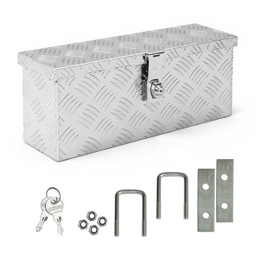 Trucky Truckbox aus Aluminium, Modell D015, 50x14x20cm, Abschließbar, Robustes Riffelblech, inklusive Montagesatz, Für Werkstatt, Auto, Hobby