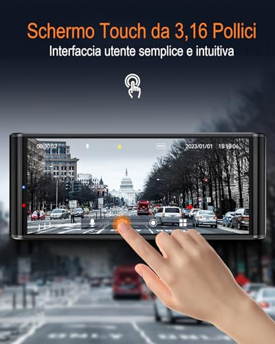 Lamtto 4K+1080P Dash Cam Auto, Wifi E Gps, Doppia Telecamera Per Auto, Dashcam Ips 3.16" Con Scheda Sd 64G, Monitor Di Parcheggio, Visione Notturna, Sensore G, Controllo App, Rilevamento Del Movimento - 5