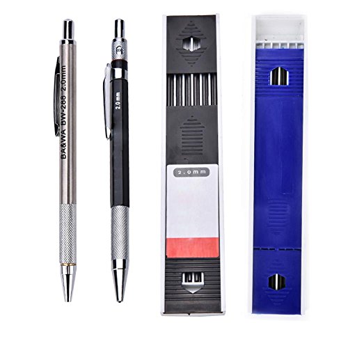 Haishell 2 Pcs 2.0 Mm Lead Holder Metal Mechanical Pencil Automatic Mechanical Drafting Pencil With 2 Boxes Of 24 Leads #TOP1