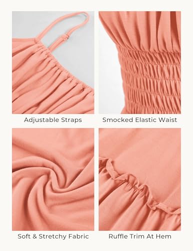 Image of GRACE KARIN Women's Summer Maxi Dress 2026,Smocked Ruched Bust Sundress with Adjustable Straps & Pockets-Beach Vacation Dress