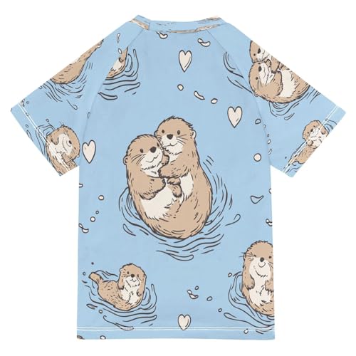 Boys Short Sleeve T-Shirts Blue Capybara Otter Animal Rashguard Kids Swim Shirts Sun UPF 50+2