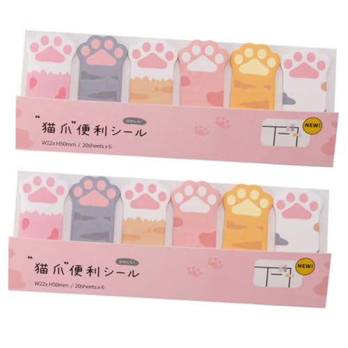TOGEVAL 2個猫の爪付箋 自己接着式メモタブ 可愛いデザインのページマーカー 学生向け 携帯便利な粘着付きメモシール