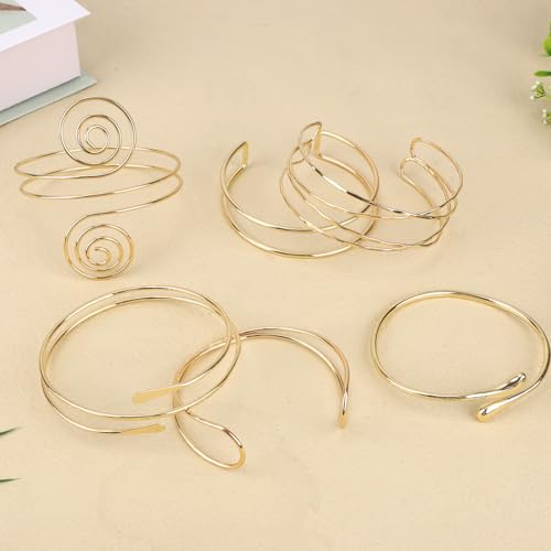 6pcs Gold Arm Cuff for Women, Upper Armband Jewelry Armlet Bracelet Adjustable Coil Arm Bangle Set for Women Female Friends3