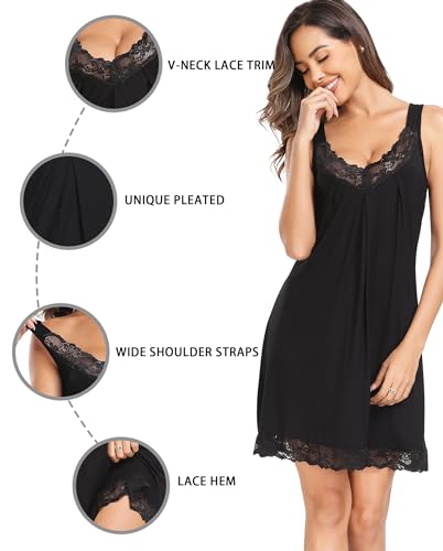 Lovasy-Nuisette-Sexy-Femme-en-Dentelle-Court-Chemise-de-Nuit-Babydoll-Coton-Grande-Taille-Sensuelle-Bretelles-Large-Robe-de-Nuit-Col-en-V-sans-Manches