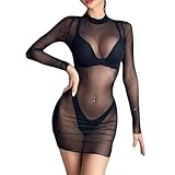 LKJAUOZ 1 Stück Damen Sexy Erotisch Morgenmantel Kurz Pyjama für Frauen Mollig Negligee Große Größen Unterwäsche Dessous Curvy Transparent Babydoll Reizwäsche Nachtmantel
