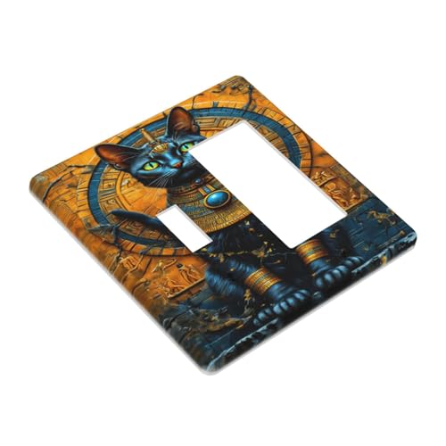 Decorative Outlet Covers Egyptian Black Cat Vintage Gold Decorated 2 Gang 1 Gang Wall Plate Cover Single Toggle Rocker Combo Light Switch Cover Plate Face Plate for Home Decor