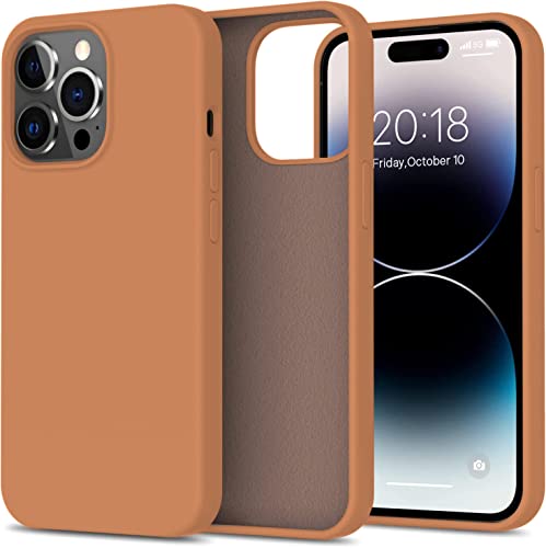 Image of Elzzi Microfiber Candy Case Compatible for iPhone 14 PRO MAX, Shockproof Slim Back Cover Liquid Silicone Case (Brown)