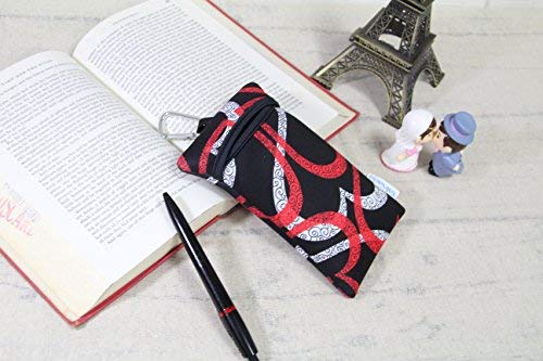 Image of Neoprene Neck Cell Phone Sleeve Bag Pouch w / Clip (Black Heart Pattern) | Tainada small shockproof water-resistant, lightweight cellphone pocket holder carrier, w / adjustable lanyard and carabiner
