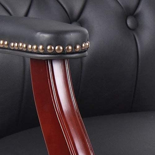 Classic Traditional Button Tufted Black Vinyl Guest Chair with Mahogany Wood Frame