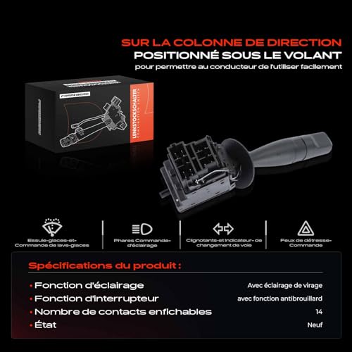 Interrupteur de colonne de direction solution phares coupés Berlingo Jumpy 96236416ZL