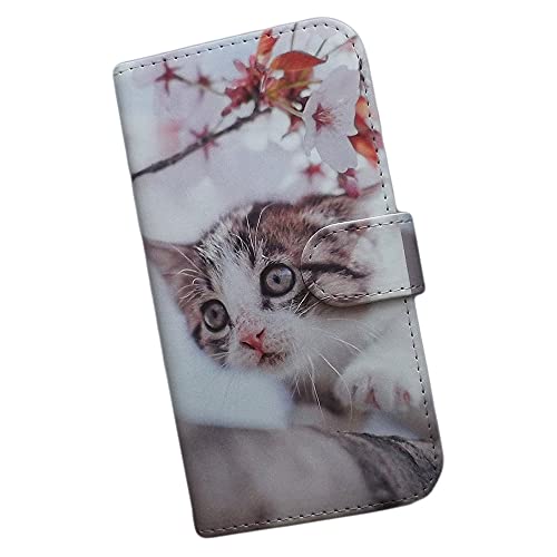 Xperia 10 VII SO-52F 互換品スマホケース 手帳型 ネコ アメリカンショートヘア 花 桜 春 かわいい ねこ (s333)