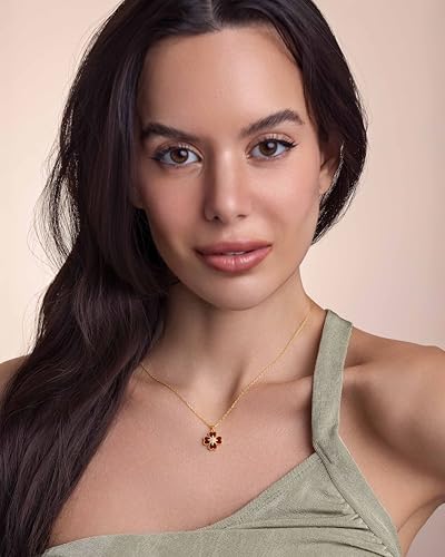 18K Gold Plated Red Maroon Heart Floral CZ Stacked Enamel Pendant Necklace for Women by SNGIA, Dainty Drop Layered Trendy Gemstone Charm Statement Jewelry Gifts, Bohemian Vintage Handmade Unique Exaggerated Cute Thin Skinny Chain Necklace, Summer Beach Fashion Nickle Free Rhinestone Accessories2