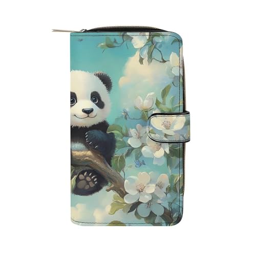 Cute Panda Bear Long Wallet PU Leather Credit Card Holder Durable Zippered Purse Clutch Wallet