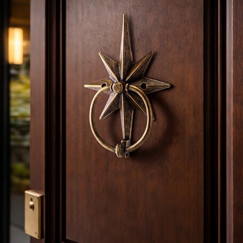 Shimeyao Antique Brass Bethlehem Star Door Knockers 7.9 Inch Vintage Bethlehem Star Door Handle Gate Knocker Handle Pull for Front Doors Accessories Home Courtyard European Country Decor by Shimeyao - Image 4