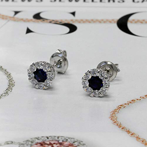 Platinum Plated Sterling Silver Cubic Zirconia Illusion Set Womens Stud Earrings (Blue) #TOP2