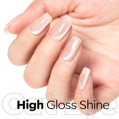 Image of modelones Silk Cat Eye Gel Nail Polish Nude Silver Moonlight Glitter Holographic Glass Cat Eye Summer Jelly Shimmer Reflective Translucent U v Gel Magnetic Nail Polish 15 ML