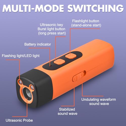 Rppiup Anti Bell Gerät Hunde, Antibell Ultraschall Gerät, Type-C Wiederaufladbar Schonendes Ultraschall Hundegebell mit 3 Einstellbaren Frequenzen LED-Taschenlampe für Kleine Mittel