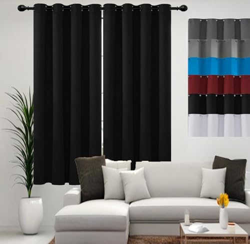 JIAHAO Cortinas Insonorizantes 90 x 160 cm Reducción de Ruido con Ojales Cortinas Variedad de Colores para Todo Tipo de Habitaciones, Negro